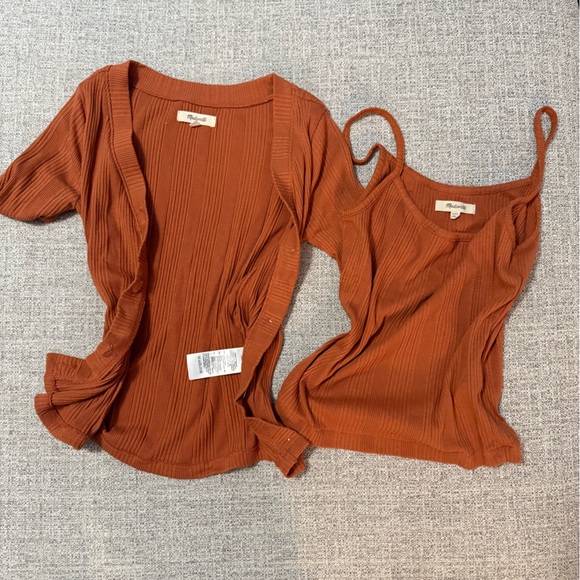 Madewell Rust Ribbed Short-Sleeve Button Cardigan Set - Picture 4 of 8